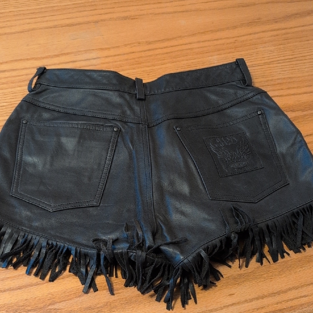 Black Leather Fringe Shorts